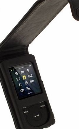 iGadgitz Genuine Leather Flip Case Cover for Sony Walkman NWZ-E473 NWZ-E474 NWZ-E574 NWZ-E575 E Series Video MP3 Player 4gb 8gb 16gb (NWZ-E474B, NWZ-E574B, NWZ-E575B, NWZ-E473K) - Black