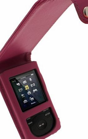 iGadgitz Leather Flip Case Cover for Sony Walkman NWZ-E473 NWZ-E474 NWZ-E574 NWZ-E575 E Series Video MP3 Player - Purple