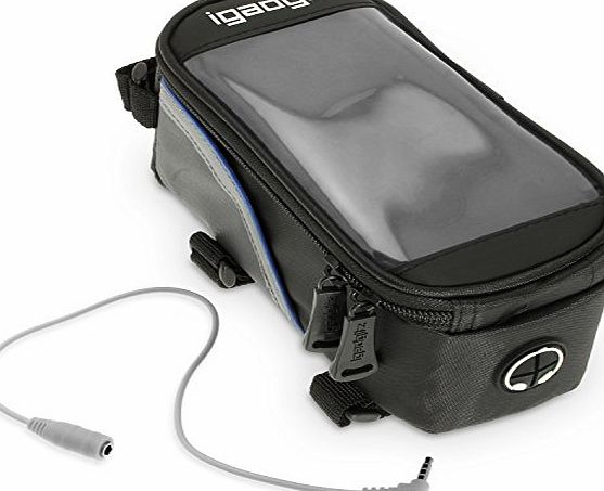 Medium Black Reflective Strip Water Resistant Front Top Tube Pannier Bike Frame Storage Bag with Mobile Phone, iPod, MP3, GPS Holder