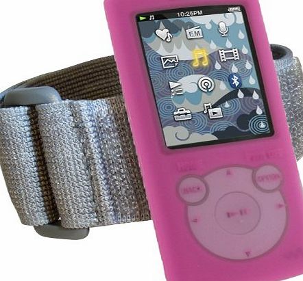 iGadgitz Pink Silicone Skin Case Cover amp; Sports Gym Jogging Armband for Sony Walkman NWZ-S765 NWZ-S764 S Series Video MP3 Player 8gb 16gb   Screen Protector (NWZ-S765B, NWZ-S765W)
