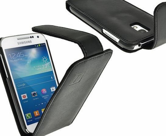 Premium Executive Flip Black Leather Case Cover for Samsung Galaxy S4 SIV MINI I9190 I9195 With Sleep Wake + Magnetic Closure + Screen Protector