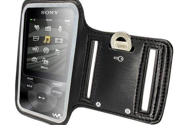iGadgitz Reflective Anti-Slip Black Sports Jogging Gym Armband for Sony Walkman NWZ-E585 amp; NWZ-E384 With Key Slot