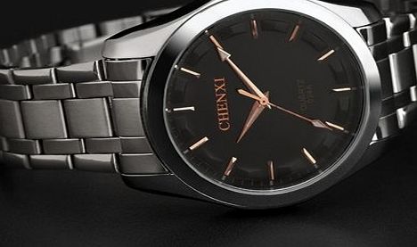 JW0025-2 Retro Mens Quartz Watch with Black Dial Analogue Display and Stainless Steel Bracelet Chain