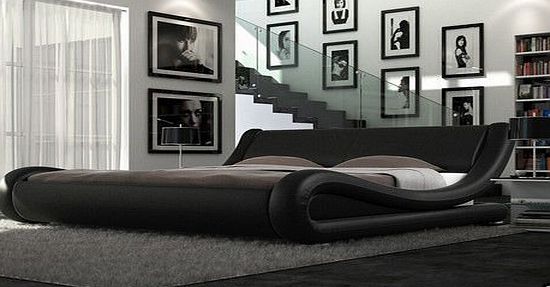 IJ Interiors - ENZO ITALIAN MODERN DESIGNER DOUBLE OR KING SIZE LEATHER BED   MEMORY MATTRESS Luxury Memory Foam Mattress Black 5FT King Size