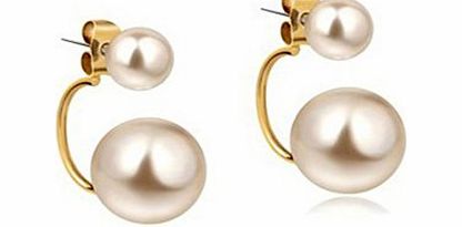 Ijewellery Fashion Inspired Designer White Double Pearl Earrings Gold Plated Stud Earrings for Women