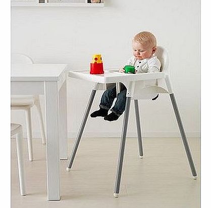  WHITE ANTILOP HIGHCHAIR WITH SAFETY STRAPS & MATCHING TRAY (WHITE)