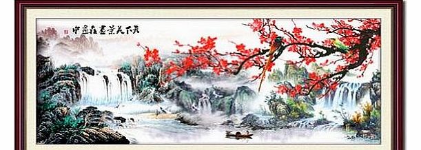 Ikercs Chinese Painting Landscape 3D Stamped Cross Stitch Kit - 56.7inch By 23.2inch