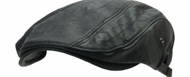 ililily Faux Leather Newsboy Flat Cap Pre-curved ivy Driver Hunting Hat (flatcap-513-1)