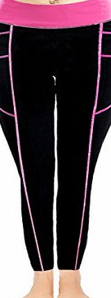 T) Womens Tights YOGA Running Pants Exercise Active Leggings Black+Rose M