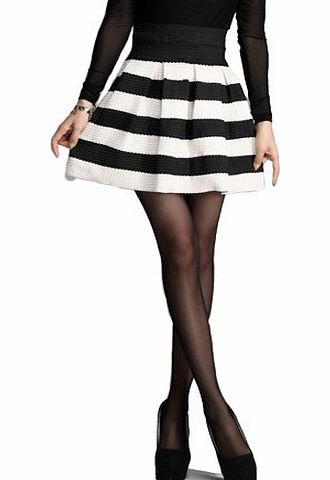 HOT Sales Sexy Mini Dress Casual Skirts Vintage New Flared Striped Skirt Tea Dress (Black White)