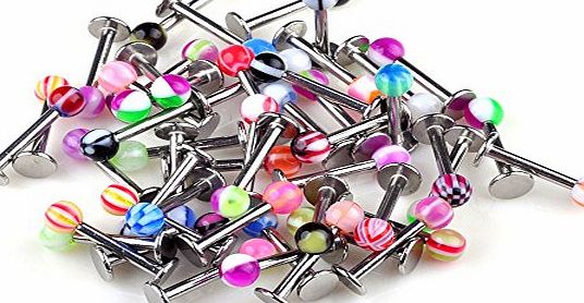  20pcs 18g Lip Ear Rings Bars Labret Stud Piercing Multicolor
