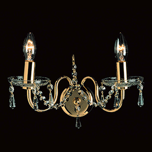 Impex Lighting Impex 2 Ligh Gold And Crystal Wall Light With Preciosa Strass Crystal