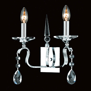 Impex Lighting Viking Chrome And Strass Crystal Double Wall Light Dressed With Swarovski Crystal Drops