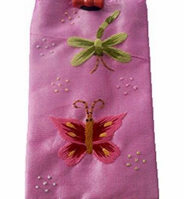 In Handbag Heaven Embroidered Pink Silk, Strung Spectacle Case, Mobile Phone Case or MP3 Case