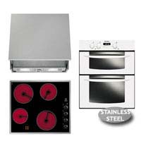 Indesit Built Under Double Oven FIU 20 IX- Ceramic Hob MK64R and Indesit Integrated Hood H661