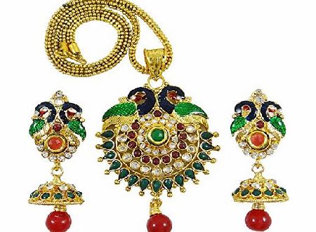 Indianbeautifulart Indian Wedding Polki CZ Stone Jewellery Set Pendant Necklace Set Bridesmaid Gift
