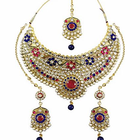 Indianbeautifulart Kundan Necklace Set Traditional Indian Jewellery Bollywood Necklace Blue Pink