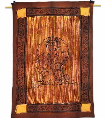 Lord Ganesha Tapestry Wall Hanging Art Table Runner Brown Bed Cover Picnic Blanket Indian Art 81 x 54 Inches