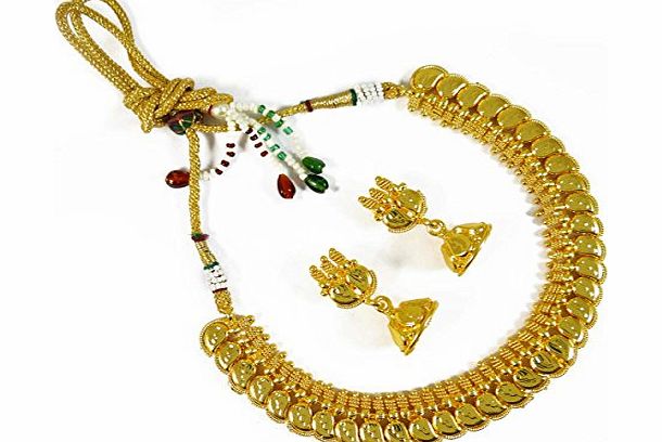 Indianbeautifulart South Indian Women Wear Jewellery 18K Gold Plated Necklace Earring Gold tone Jewellery Set