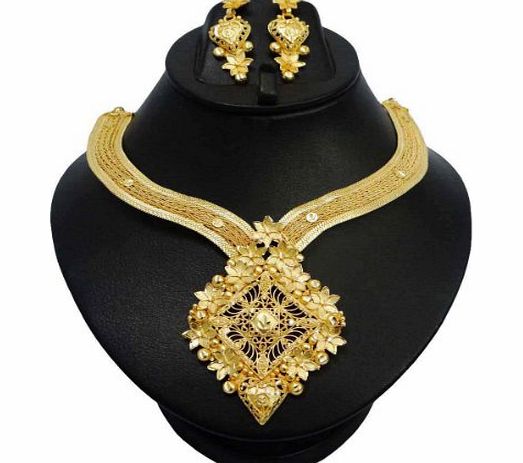 Indianbeautifulart Wedding Wear Women Gold Plated Necklace Earring Set Traditional South Indian Style Jewellery