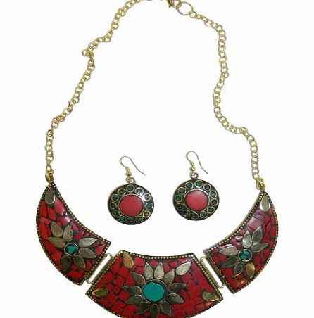 indischerbasar.de Indian Jewellery Set Bikaner red semi precious stone Bollywood Rajasthan