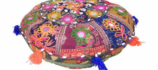 indischerbasar.de Indian seat cushion round oriental colourful cotton patchwork meditation