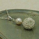 Sterling Silver Bird` Nest and Pearl Necklace