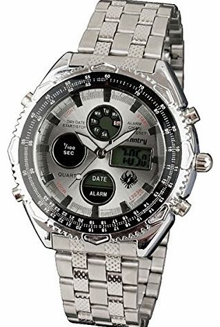  Mens Digital LCD Analogue Combi Wrist Watch Sport Silver Date Day Alarm Stainless Steel Bracelet Strap #IN-016-S-S