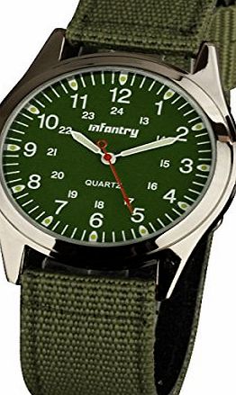 Infantry  Night Vision Military Quartz Green Dial Sport Mens Wrist Watch Nylon Strap #IN-018-G-N