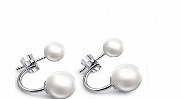 Infinite U 925 Sterling Silver Freshwater White Double Pearl Women Studs Earrings