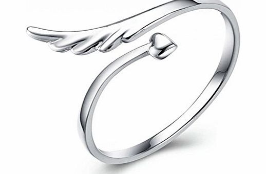 Infinite U Angel Wing Cupids Arrow 925 Sterling Silver Women Adjustable Rings for Wedding Band/Anniversary/Engagement/Promise Ring Size J(Enable to Engrave Your Own Words)