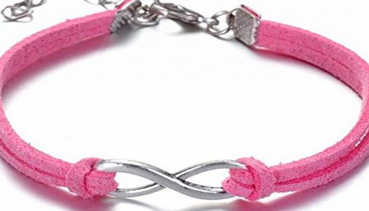 Infinite U Buy 1 Get 2) Fashion Small Infinity Antique Sliver Handmade Bracelet/Bangle Make of Leather Cord-6 Colour Options-pink