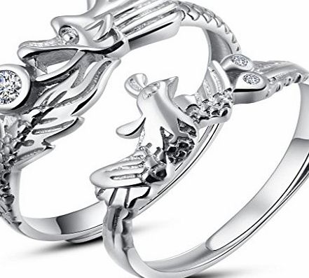 Infinite U Dragon/Phoenix 925 Sterling Silver Cubic Zirconia Women Ring for Wedding Band/Anniversary/Engagement/Promise Ring Size O -Male/Female Options,(Enable to Engrave Your Own Words)