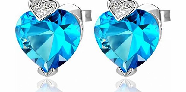 Infinite U Heart Shape Austrian Crystal Silver Plated Women Studs Earrings Blue