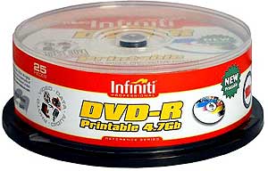 infiniti DVD-R Premium Grade 16x (speed) - Printable - 25 Spindle Pack - WOW Price!