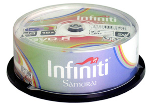 infiniti Samurai DVD-R (16x Speed) 4.7Gb - 25 Pack Spindle - 5 Colour pack