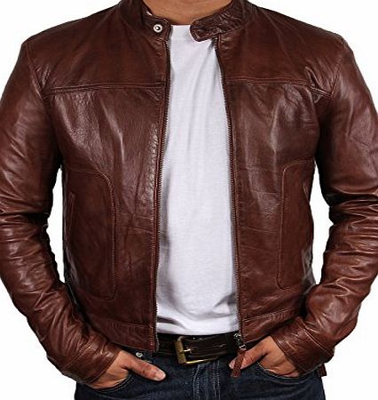 Mens Brown Leather Biker jacket Brand New With Tag Leather Bomber Jacket Coat Designer style Jacket (small)