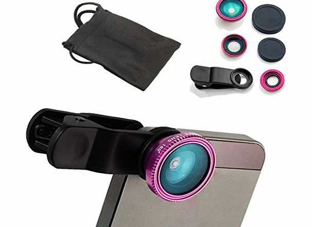 Rose Red Universal 3 in 1 Fisheye-Lens + Wide Angle + Macro Lens Clip Camera Photo Kit For iPhone 6 6 Plus 5 5C 5S 4S 4 3GS iPad mini iPad 4 3 2 Samsung Galaxy S4 S3 S2 Note 3 2 1 Sony Xperia, Motorol