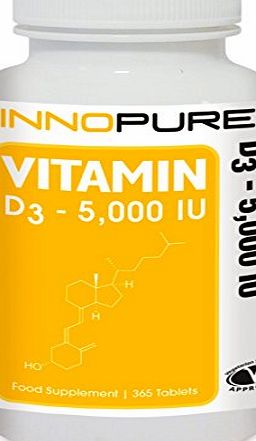 Vitamin D3 Optimum Strength - 5,000 IU | One a Day Easy to Swallow Tablets | 1 Year Supply 365 Tablets |Innopure�