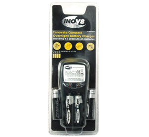 Inov8 Compact Overnight Battery Charger for AA Batteries   4x AA 2500mAh Rechargeables