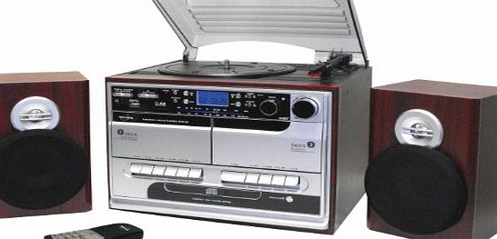 Retro 07 USB Recordable 5-in-1 Music System, with 3 Speed Turntable (MP3 USB Turntable), CD Player, MW-FM Radio, Twin Cassette Player And Recorder (Tape to Tape Recording)