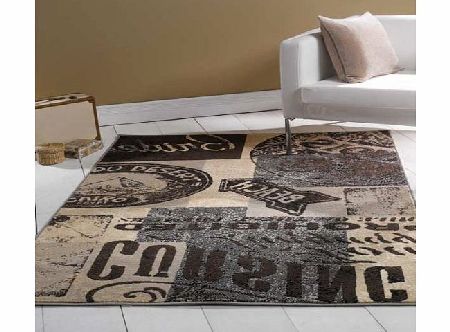 Insignia Retro Funky rug modern, 160x225cm Beige Charcoal Travel design rug. UK MAINLAND POSTAGE ONLY