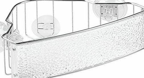 InterDesign Rain Power Lock Suction Bathroom Shower Caddy Basket for Shampoo, Conditioner, Soap - Corner, Clear