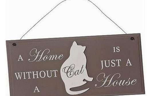 Interior Flair Shabby Chic Wooden Hanging A HOME WITHOUT A CAT IS JUST A HOUSE Sign Plaque