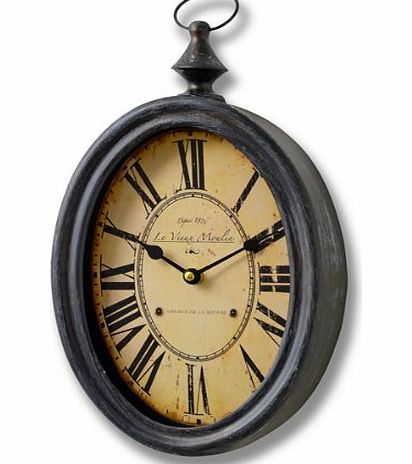 Interior Flair Vintage Style Large Oval Pocket Watch Wall Clock in Black