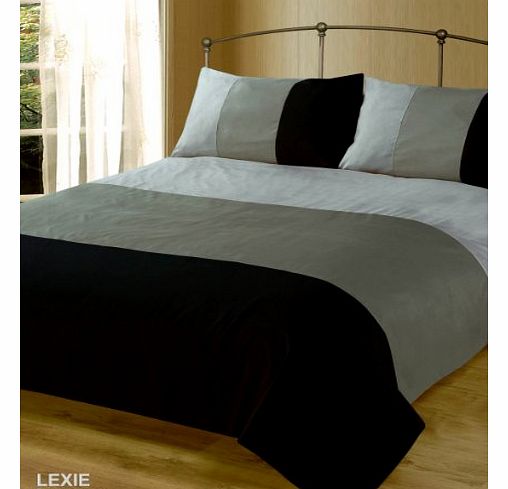 Intimates Double Bed Duvet / Quilt Cover Bedding Set Lexie Black / Grey Plain 3 Tone