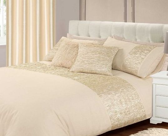 Intimates New Luxury King Size Freya Duvet / Quilt Cover Bedding Set Cream Plain Satin Crushed Pleats