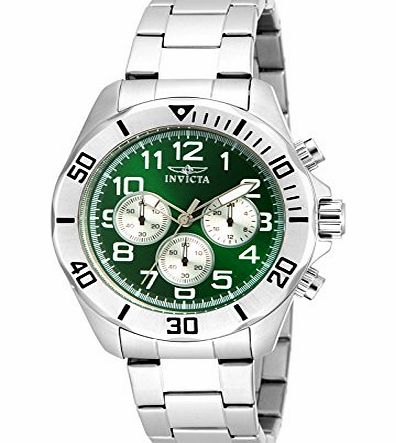 Mens Quartz Watch with Green Dial Chronograph Display and Silver Stainless Steel Bracelet 18007