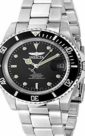 Invicta Pro Diver Mens Automatic Watch with Black Dial Display and Silver Stainless Steel Bracelet 8926OB