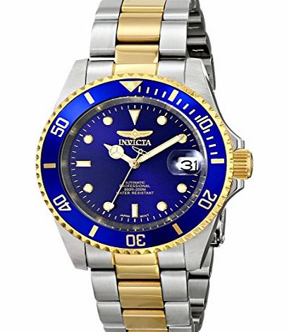 Invicta Pro Diver Two-Tone Unisex Automatic Watch with Blue Dial Analogue Display and Stainless Steel Gold Plated Bracelet 8928OB